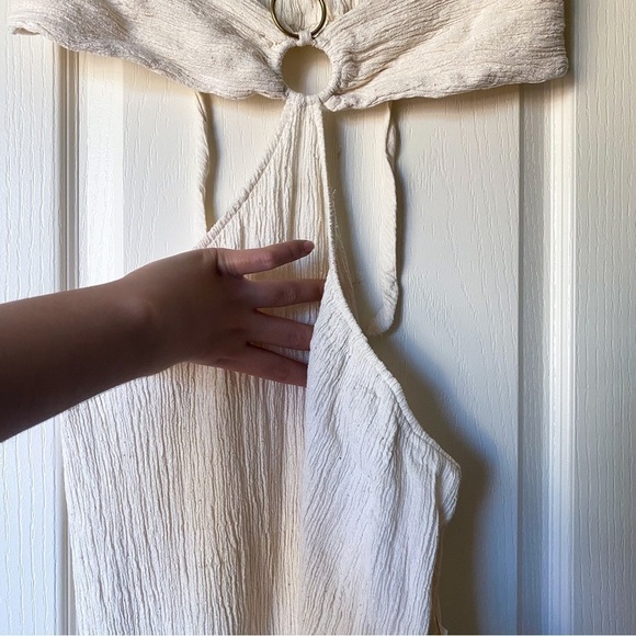 Savannah Morrow Dress Mina Open-Back Crinkled Cutout Halter Maxi Ivory L NWT - Picture 5 of 11